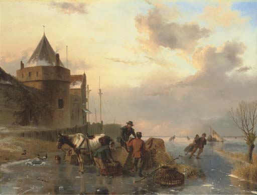 Unloading The Horsedrawn Sledge On The Ice — Nicolaas Johannes Roosenboom