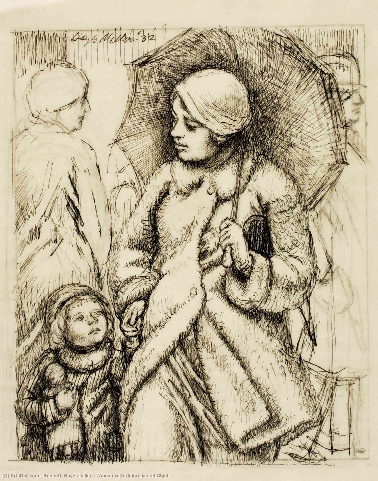 Woman With Umbrella And Child — Kenneth Hayes Miller