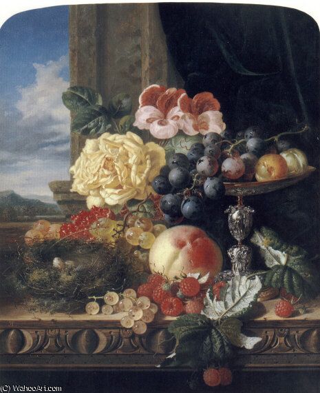 Still Life With Fruit, Flowers And A Bird's Nest — Edward Ladell
