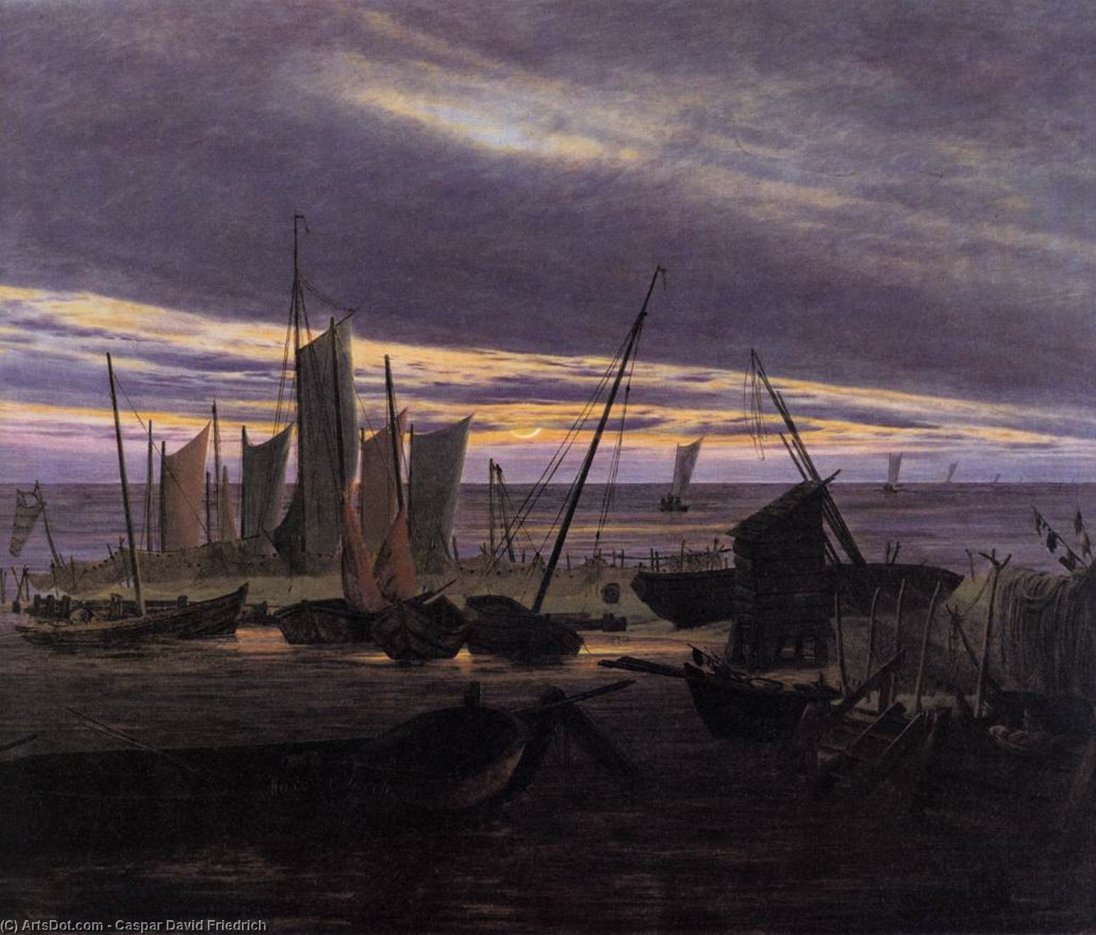 Boats In The Harbour At Evening — Caspar David Friedrich