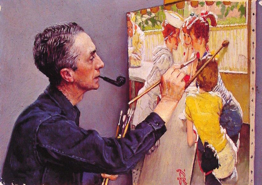 Portrait Of Norman Rockwell Painting The Soda Jerk — Norman Rockwell