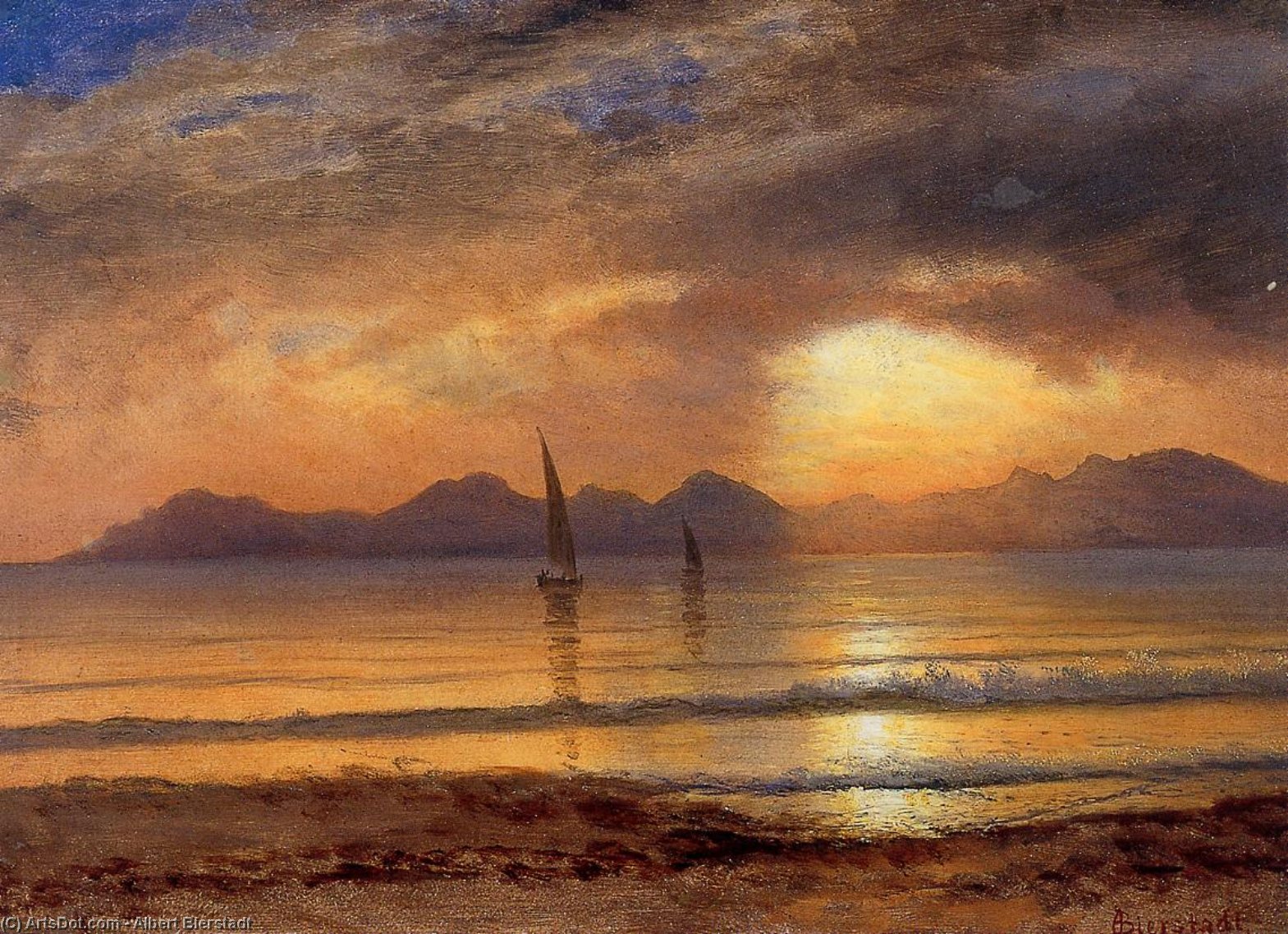 Sunset Over A Mountain Lake — Albert Bierstadt