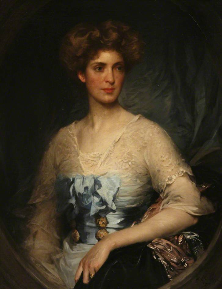 Lady Edith Villiers (1878–1935), Wearing A Blue Satin Gown — Samuel Henry William Llewellyn