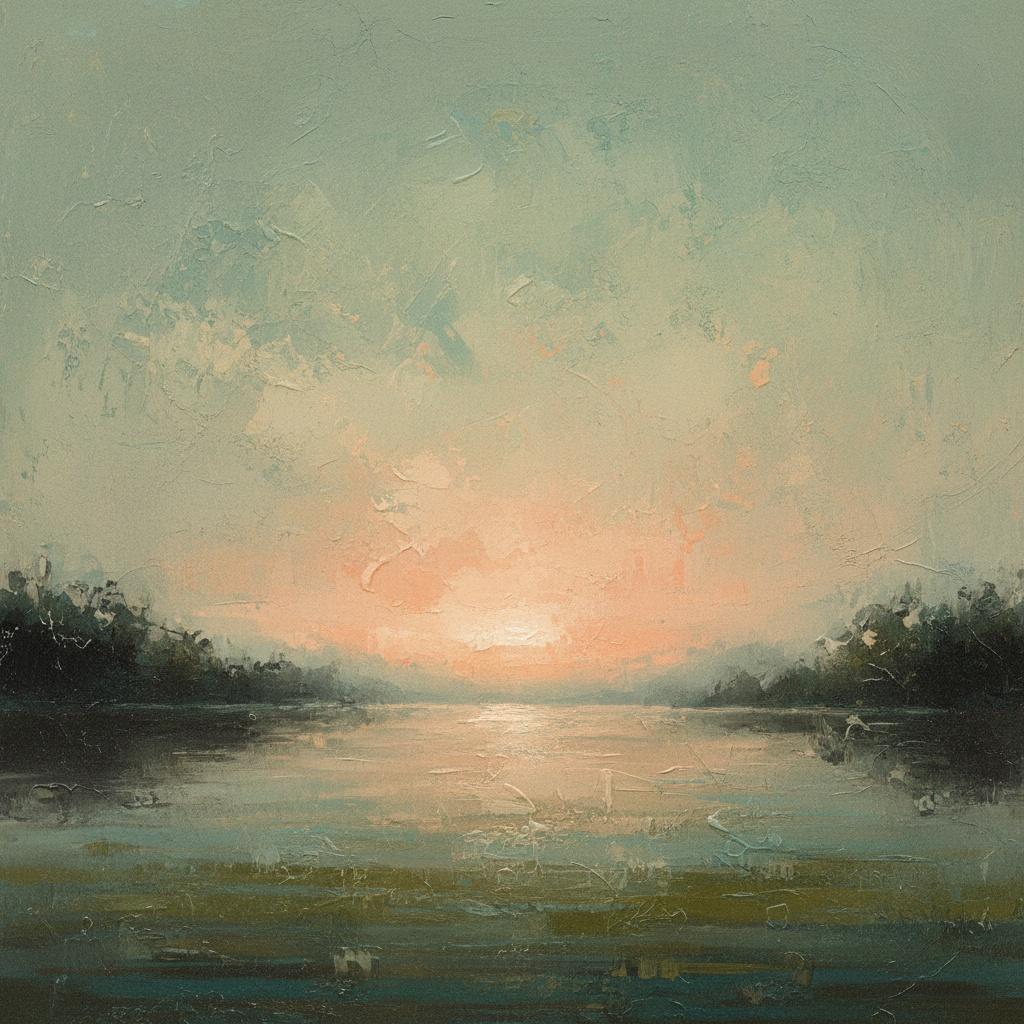 Ethereal Dawn Over Silent Waters: A Unique Impasto Study In Teal And Peach — Christian Noiret