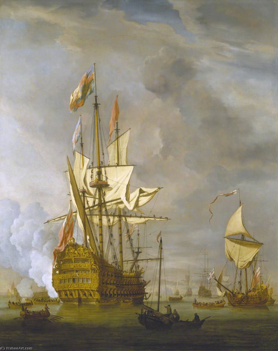 The English Ship 'royal Sovereign' With A Royal Yacht In A Light Air — Willem Van De Velde The Elder