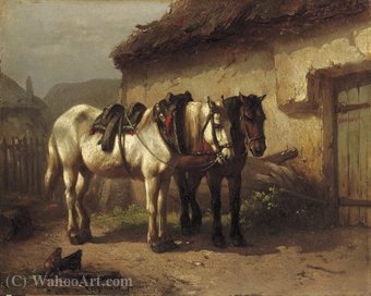 Working Horses Near The Stable — Wouterus Verschuur