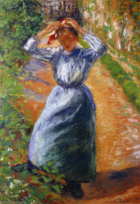 Peasant Donning Her Marmotte. — Camille Pissarro