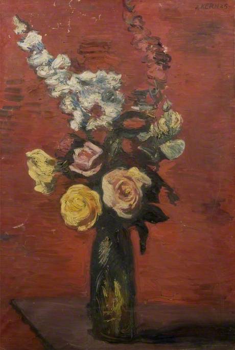 Flowers Including Roses In A Tall Vase — Theodor Kern