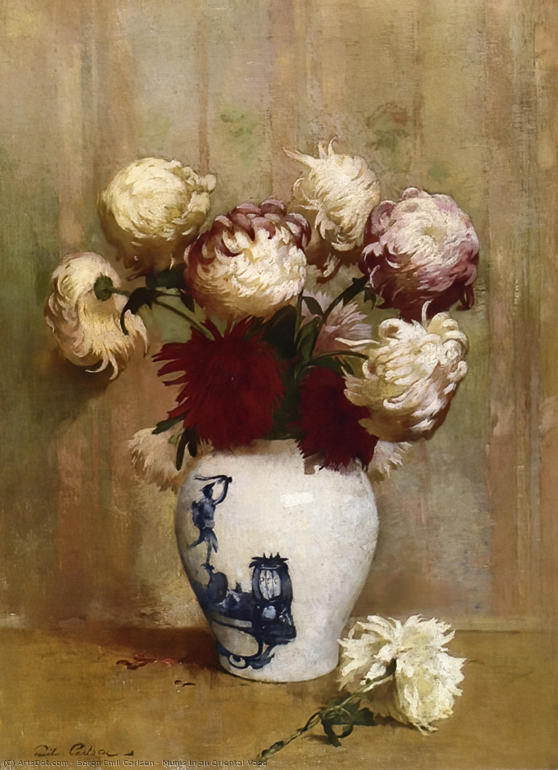 Mums In An Oriental Vase — Soren Emil Carlsen