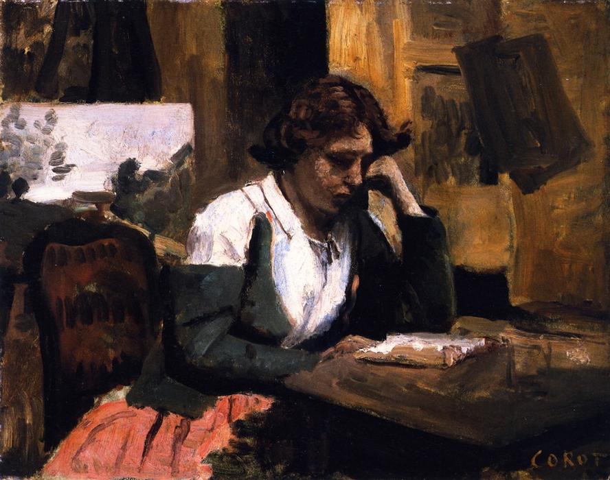 Study, Young Woman Reading — Jean-baptiste-camille Corot