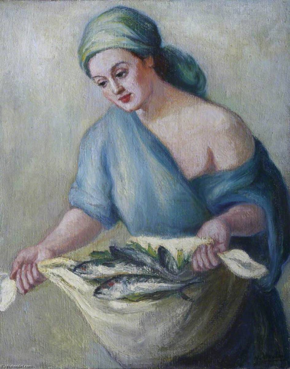 Lady In Green With Fish — Georges Van Houten