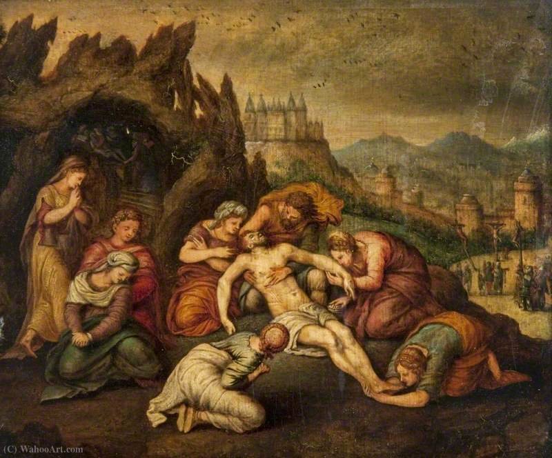 A Pietà, With The Crucifixion And The Entombment — Frans Floris