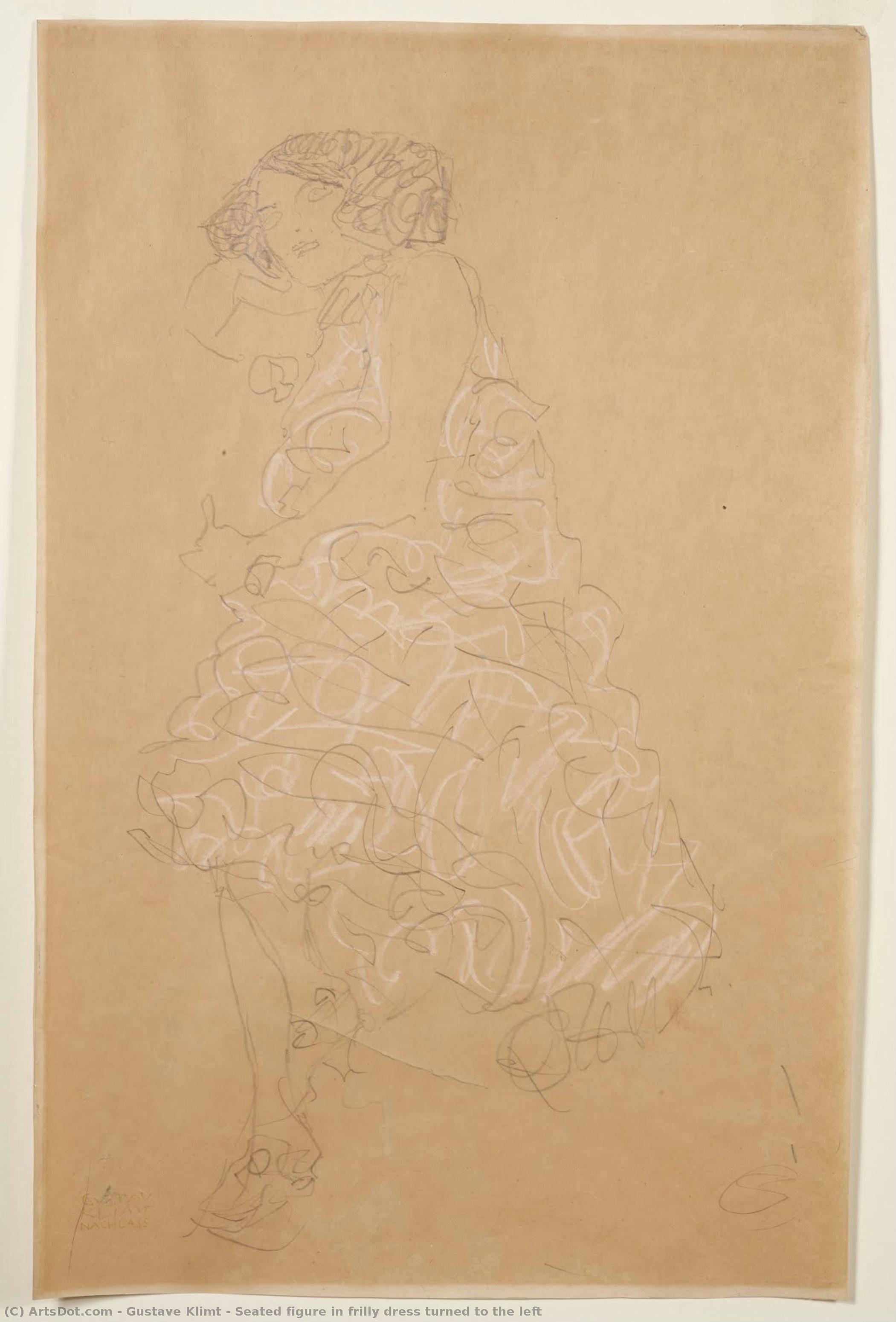 Seated Figure In Frilly Dress Turned To The Left — Gustav Klimt