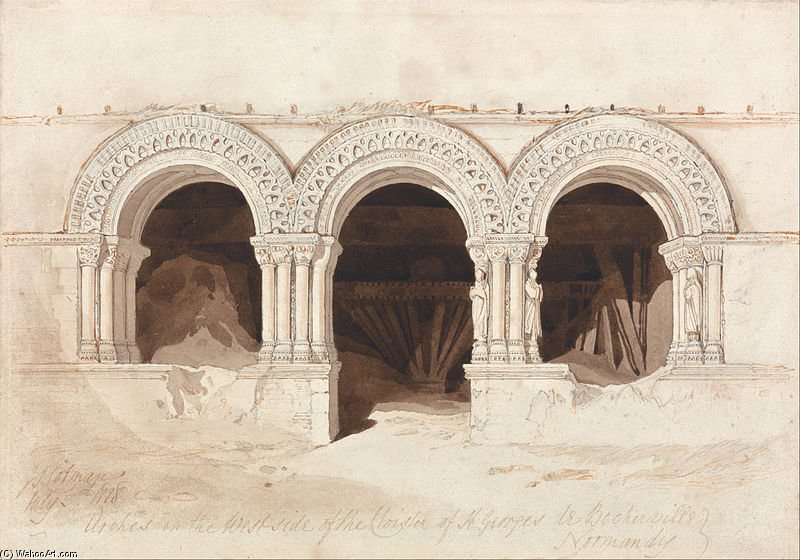 Arches In The West Side Of The Cloister Of Saint. Georges De Bocherville, Near Rouen, Normandy — John Sell Cotman