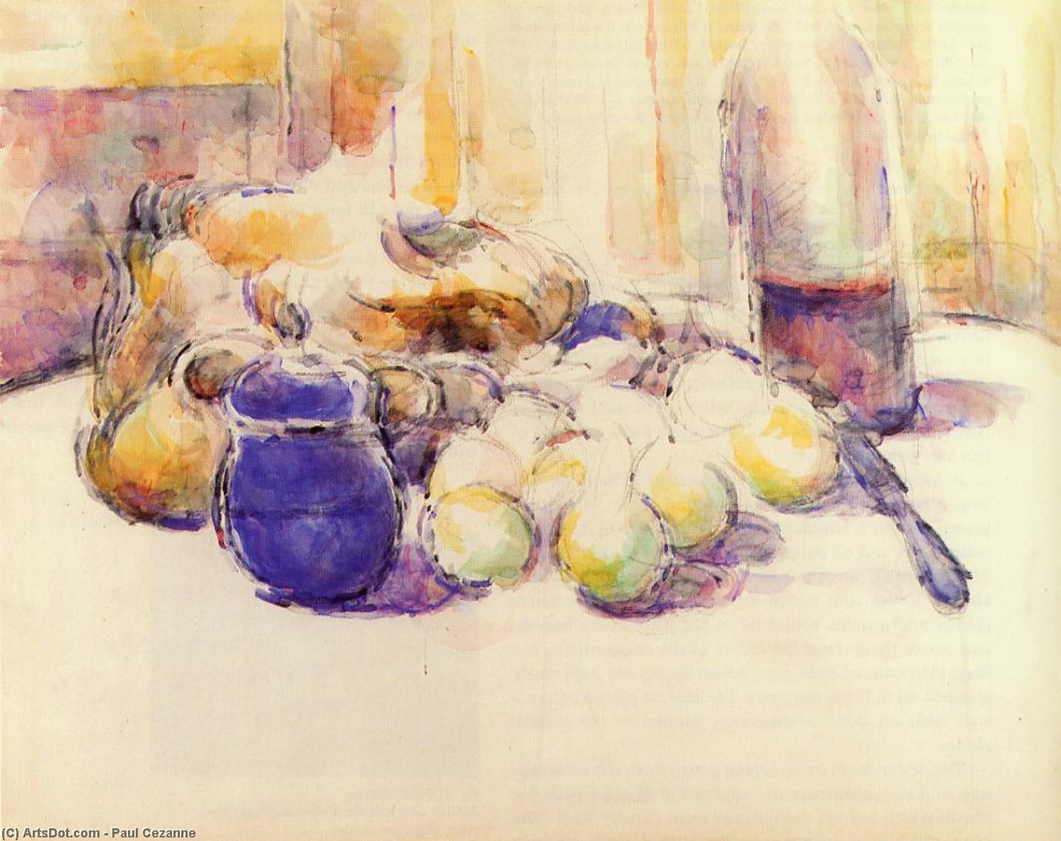 Blue Pot And Bottle Of Wine (aka Still Life With Pears And Apples, Covered Blue Jar, And A Bottle Of Wine) — Pol Sezan