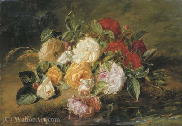 Roses By A Stream — Adriana Johanna Haanen