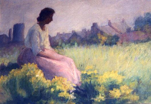 Woman In Pink Skirt Sitting In A Field, (painting) — Katherine Beatrice Mcnaughton Mowry