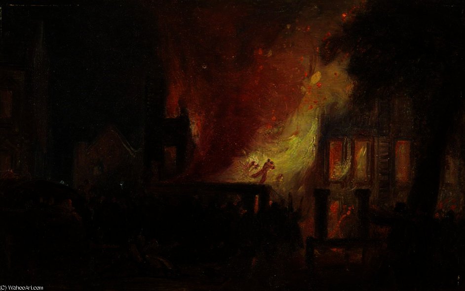Bristol Riots - The Burning Of Queen Square, The Custom House — William James Müller