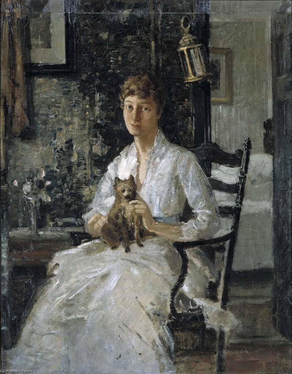 Portrait Of A Lady With A Dog (anna Baker Weir) — Julian Alden Weir