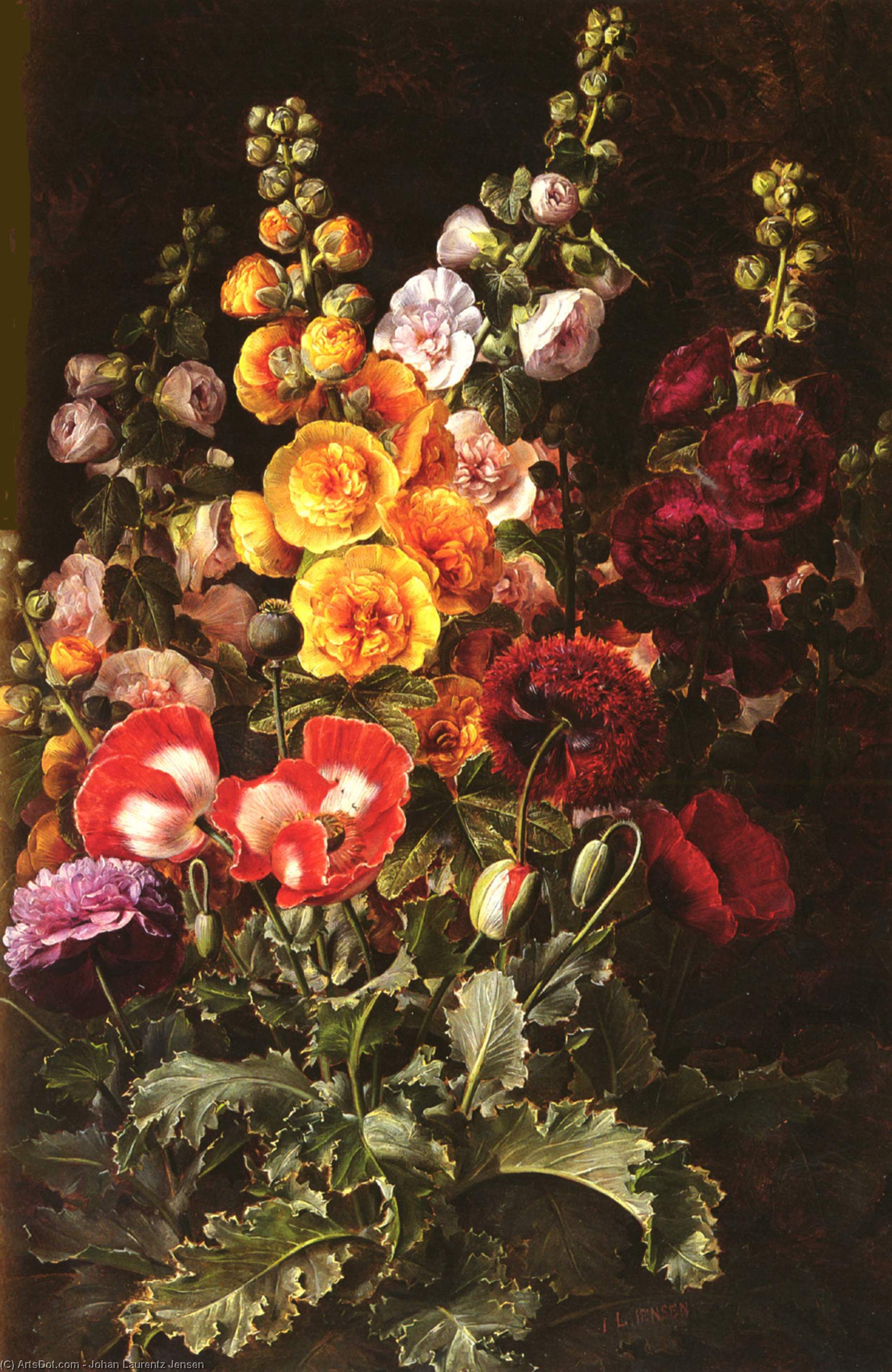 A Still Life Of Hollyhocks And Poppies — Johan Laurentz Jensen