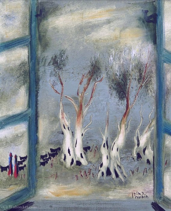 Olive Trees Through The Window — Reuven Rubin