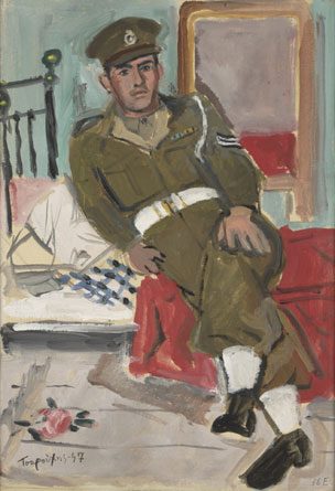 Gendarmerie Sitting On Bed With A Fallen Rose — Yiannis Tsaroychis