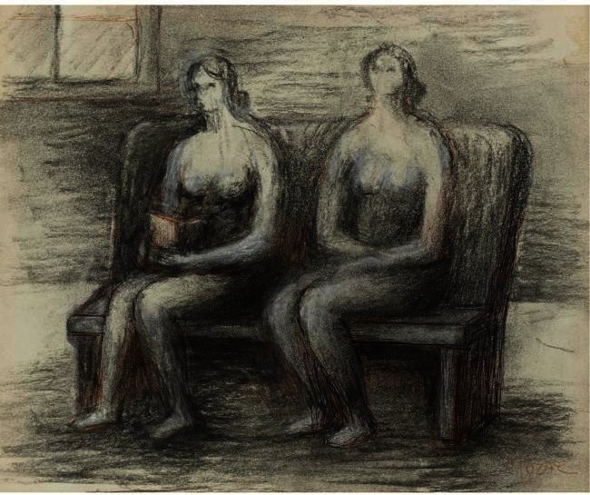 Two Seated Women In An Interior — Henry Moore