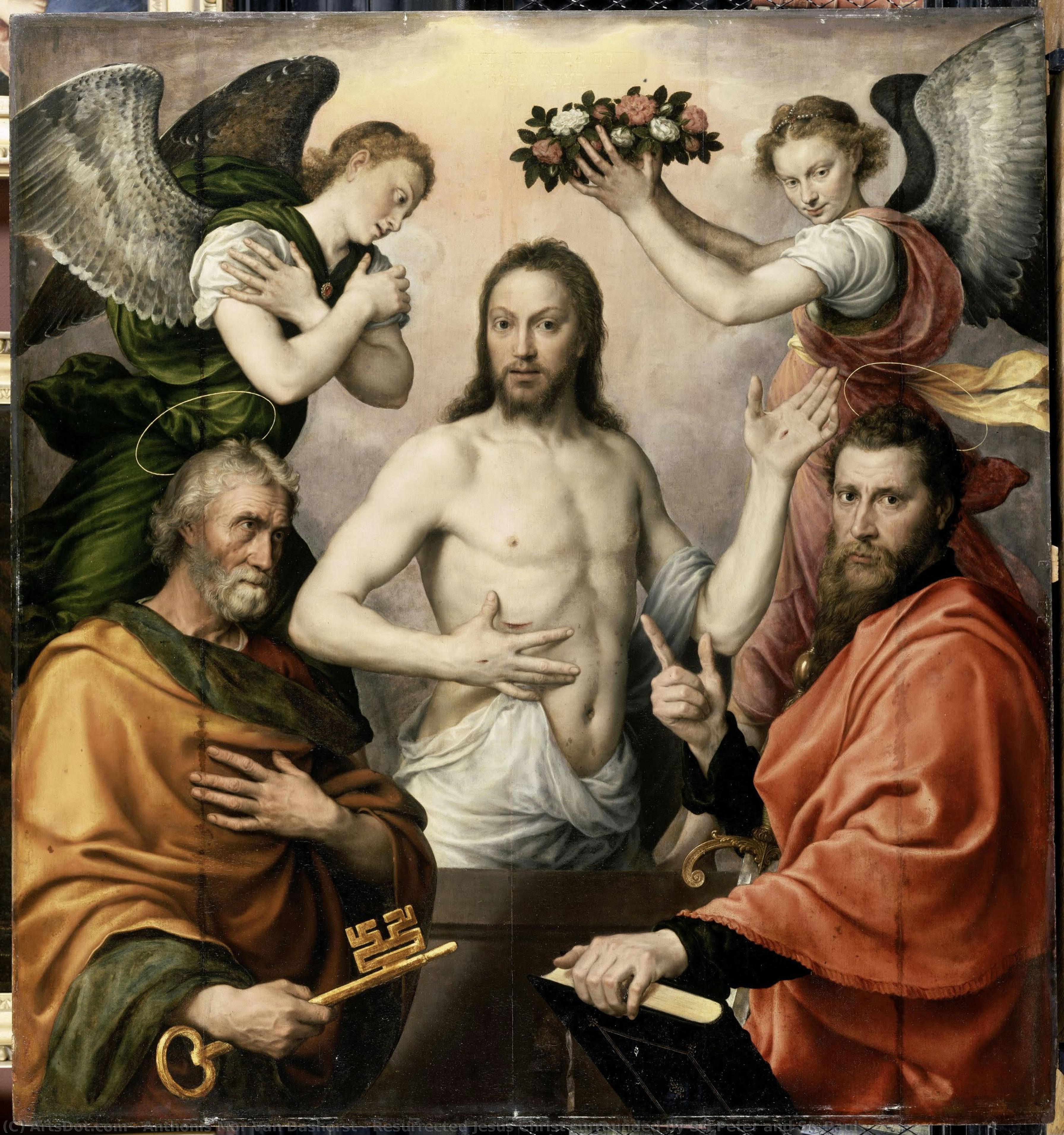 Resurrected Jesus Christ Surrounded By St. Peter And St. Paul — Anthonis Mor Van Dashorst