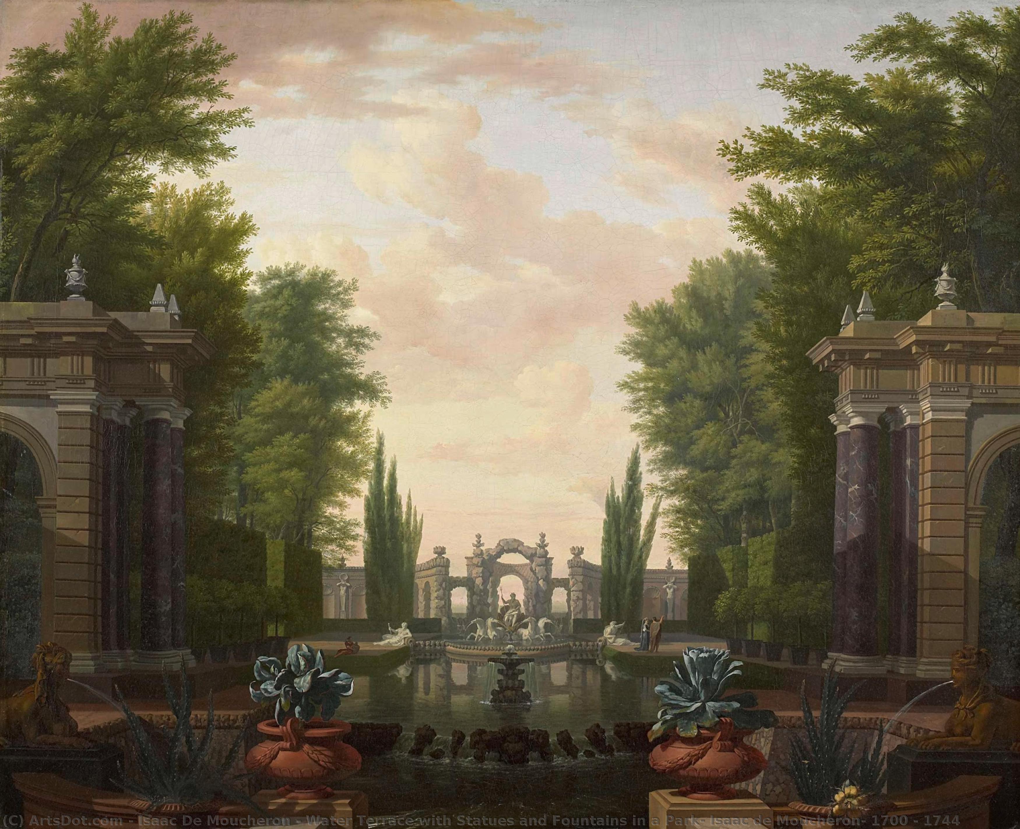 Water Terrace With Statues And Fountains In A Park, Isaac De Moucheron, 1700 - 1744 — Isaac De Moucheron