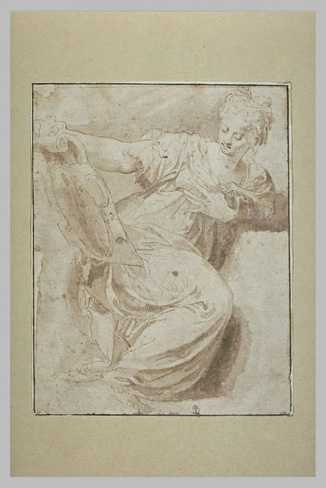Femme Assise, Tournée Vers La Droite, Se Regardant Dans Un Miroir — Prospero Fontana