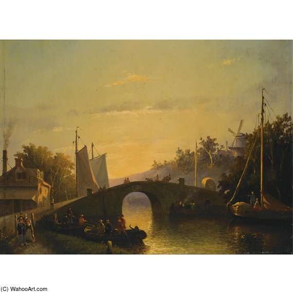 Figures Near A Bridge In A Dutch Town — Joseph Bles