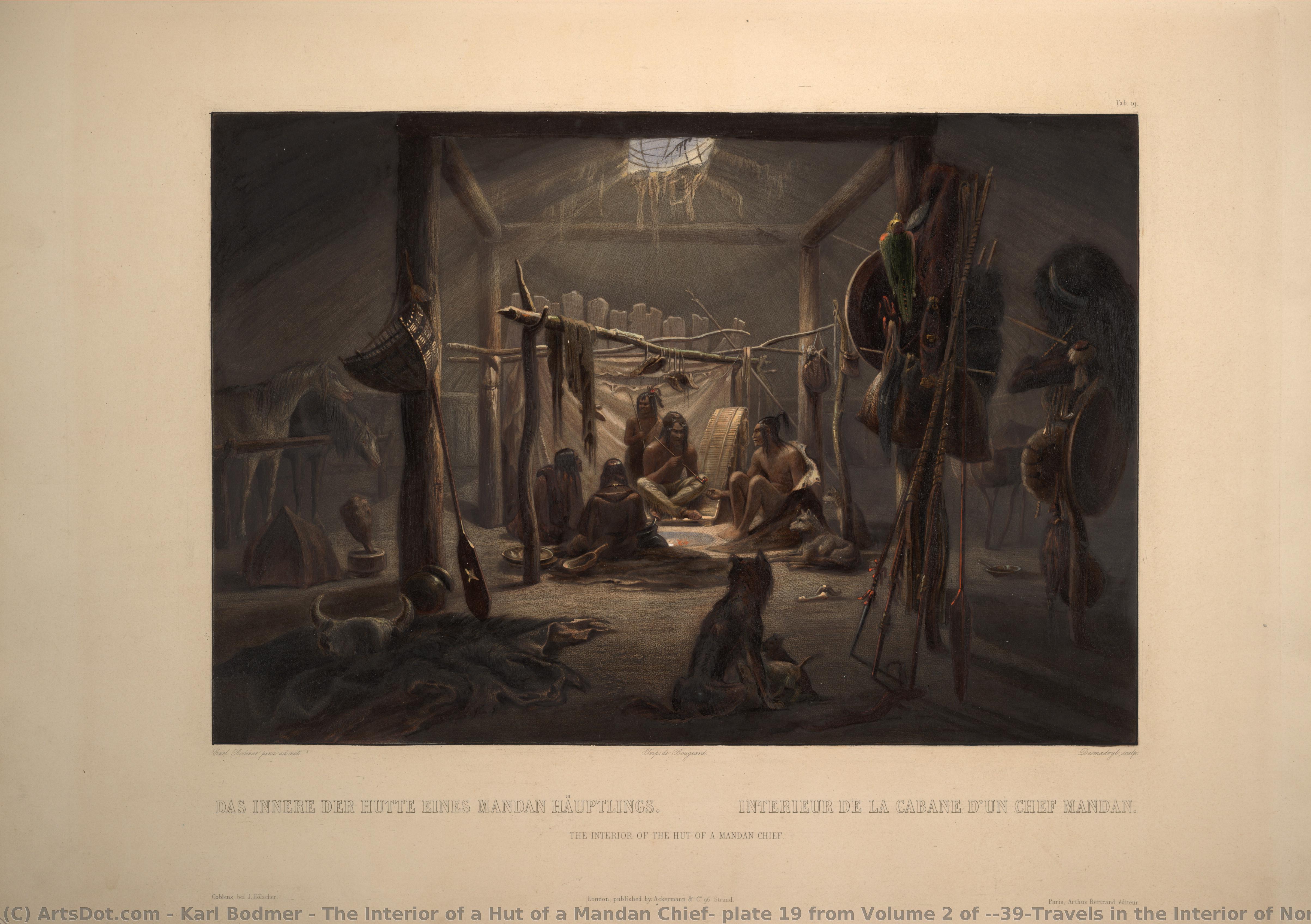 The Interior Of A Hut Of A Mandan Chief, Plate 19 From Volume 2 Of 'travels In The Interior Of North America' — Карл Бодмер