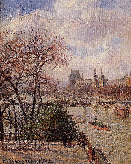 El Louvre, Día Gris, Tarde — Camille Pissarro