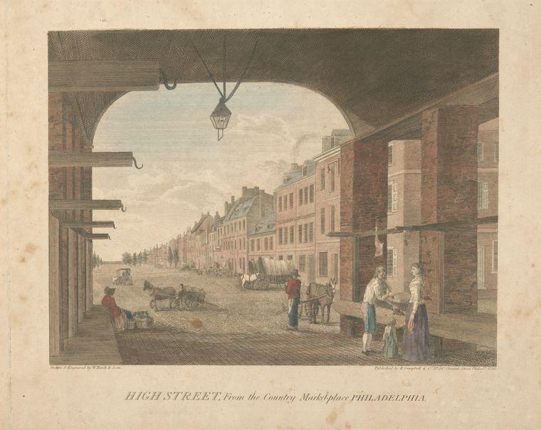 High Street, From The Country Marketplace Philadelphia. With The Procession In Commemoration Of The Death Of General George Washington — Thomas Birch
