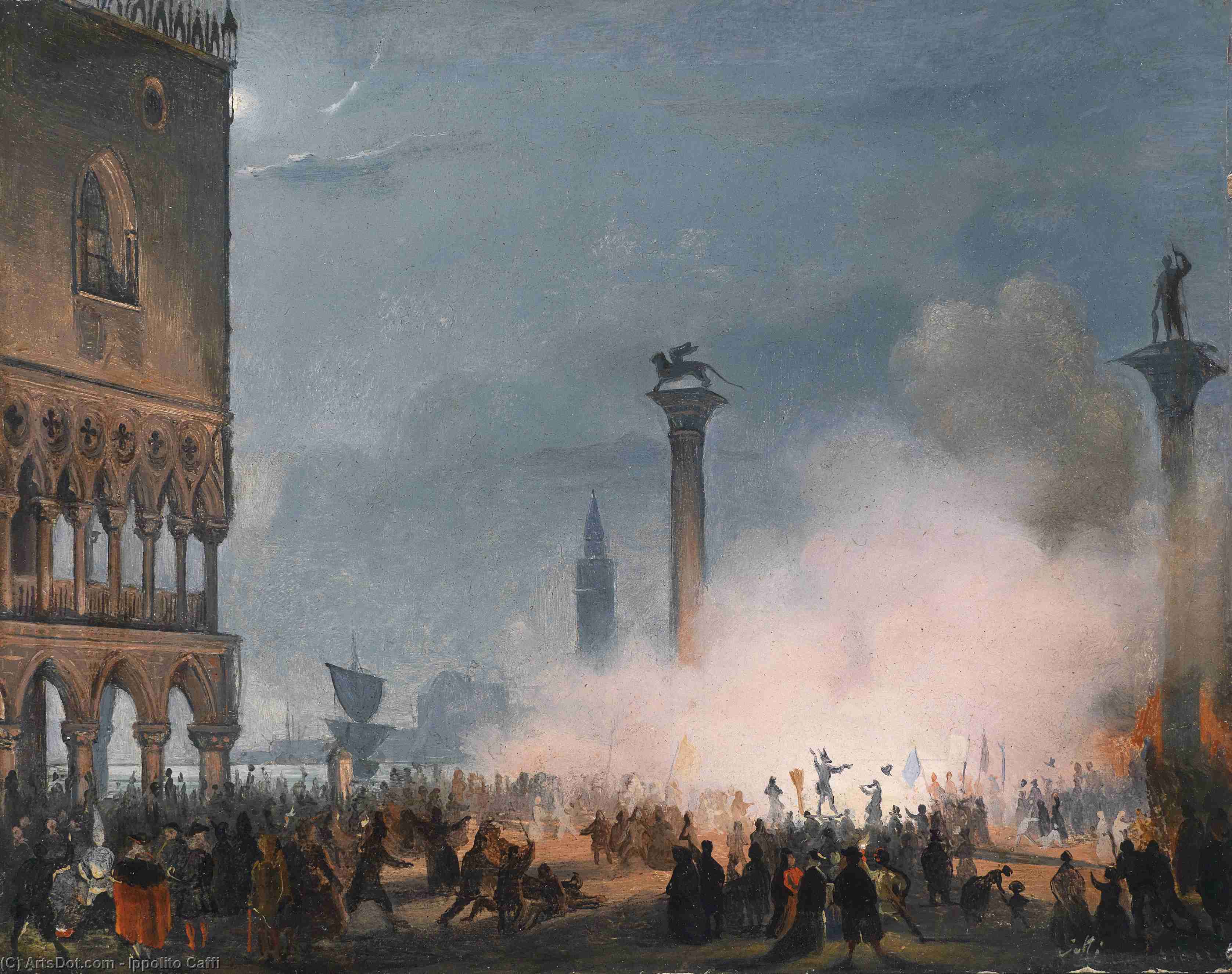 Venice, The Piazzetta At Night — Ippolito Caffi