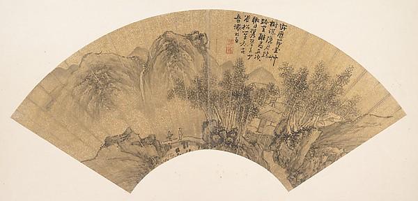 明 謝時臣 隱居圖 扇面 Landscape With Figure — Xie Shichen