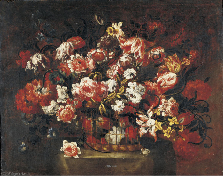 Naturaleza Muerta De Flores En Una Cesta — Gabriel De La Corte