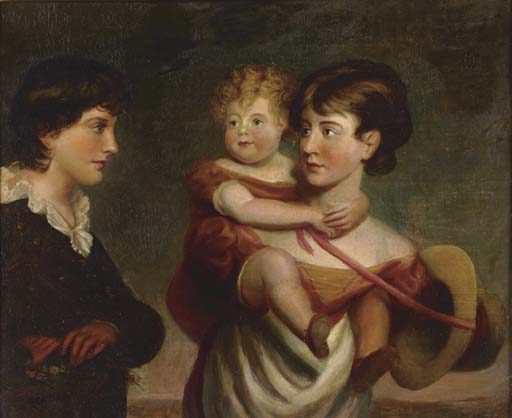 Portrait Of A Girl Carrying A Child And A Boy — George Henry Harlow