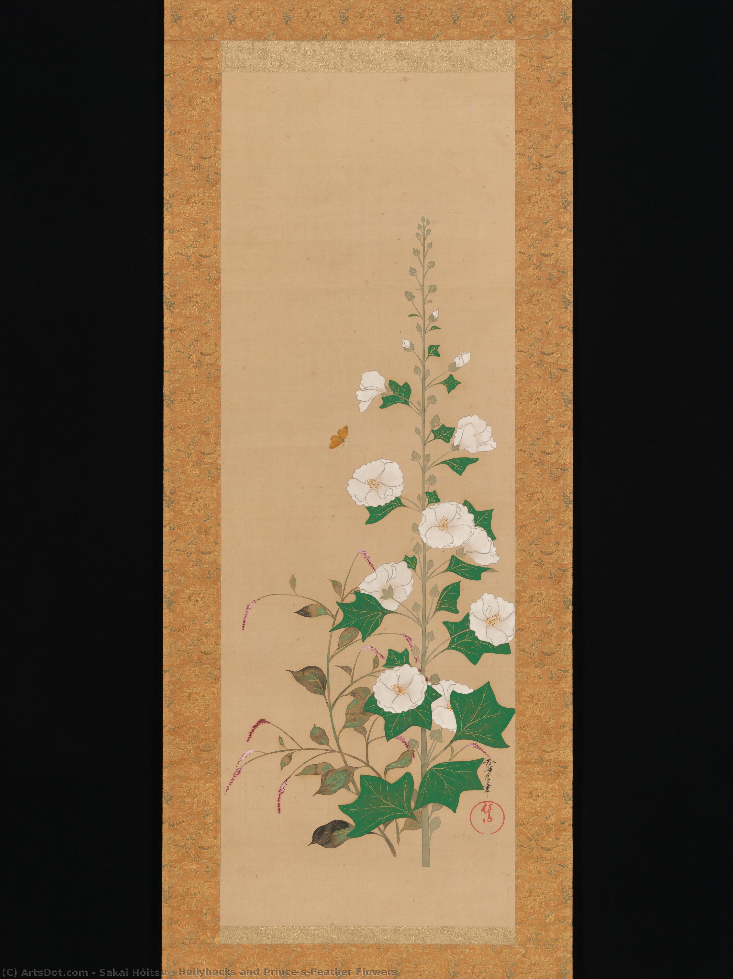 Hollyhocks And Prince’s-feather Flowers — Сакай Хōицу