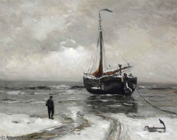 A Bomschuit Anchored In Winter — Gerhard Arij Ludwig Morgenstje Munthe