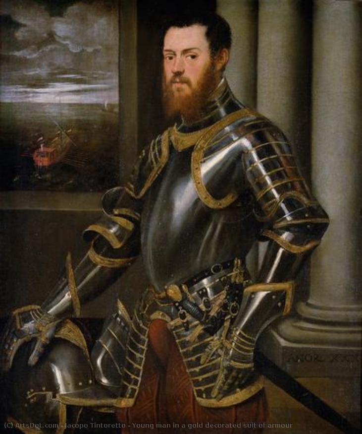 Young Man In A Gold Decorated Suit Of Armour — Jacopo Tintoretto