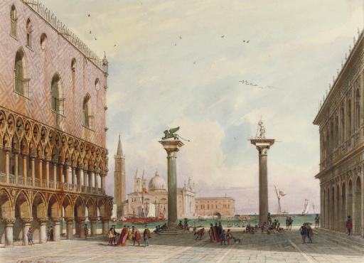 The Columns Of San Marco And San Teodoro With The San Giorgio Maggiore Beyond, Venice — Carl (friedrich Heinrich) Werner