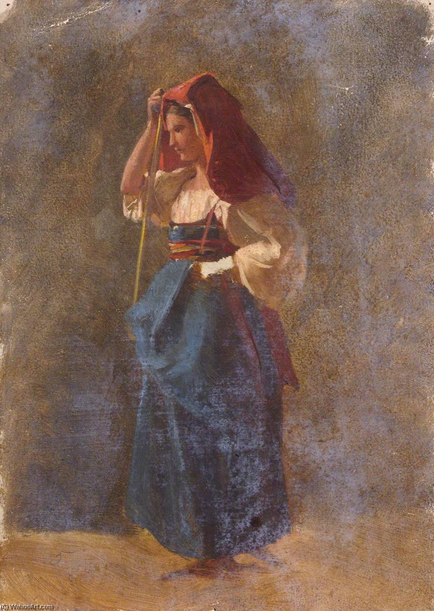 Woman In A Blue Dress With A Red Scarf — Thomas Stuart Smith
