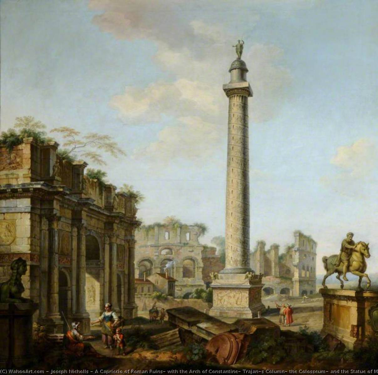 A Capriccio Of Roman Ruins, With The Arch Of Constantine, Trajan’s Column, The Colosseum, And The Statue Of Marcus Aurelius — Joseph Nicholls
