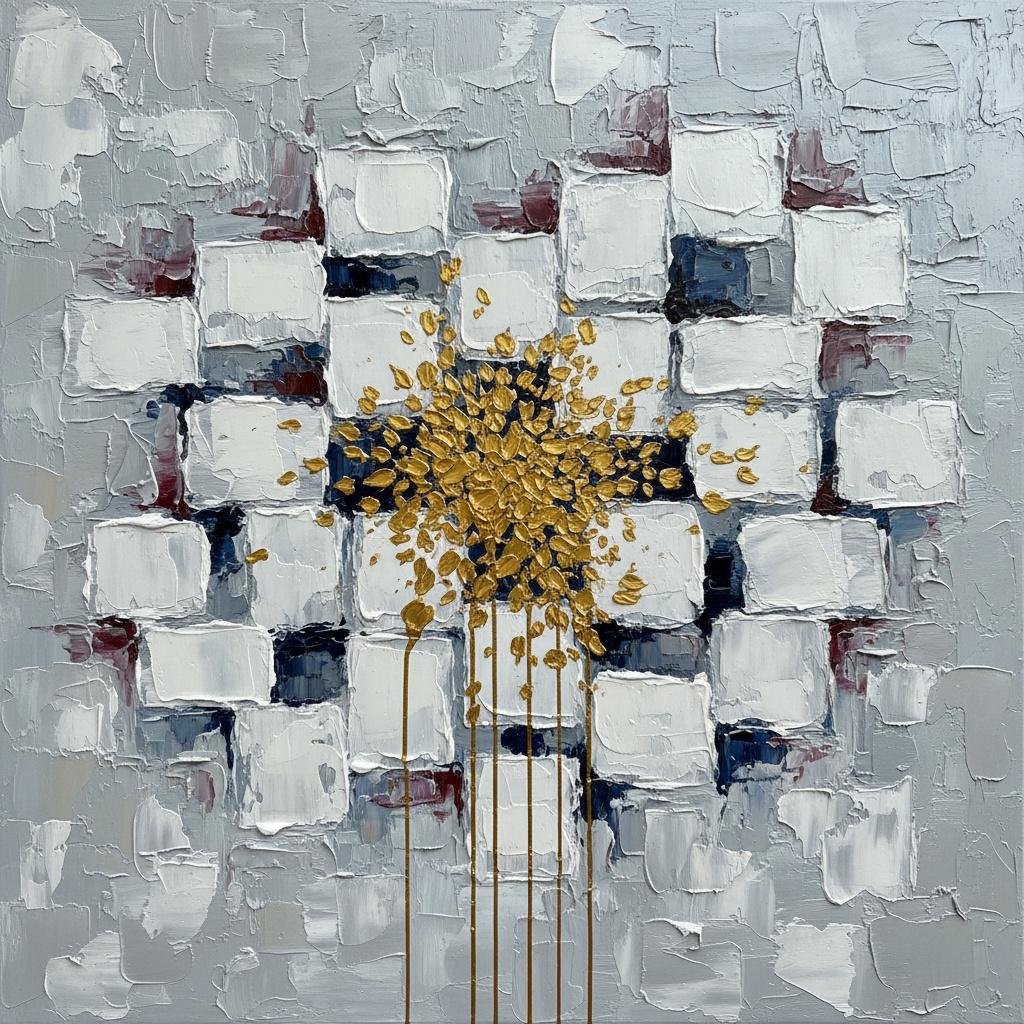 Radiant Gilded Fracture: A Singular Symphony Of Gold And Structured White Impasto — David Moreau