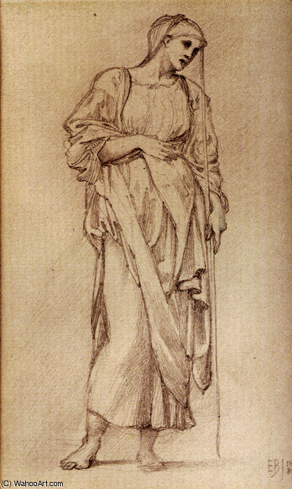 Study Of A Standing Female Figure Holding A Staff — Edward Coley Burne-jones