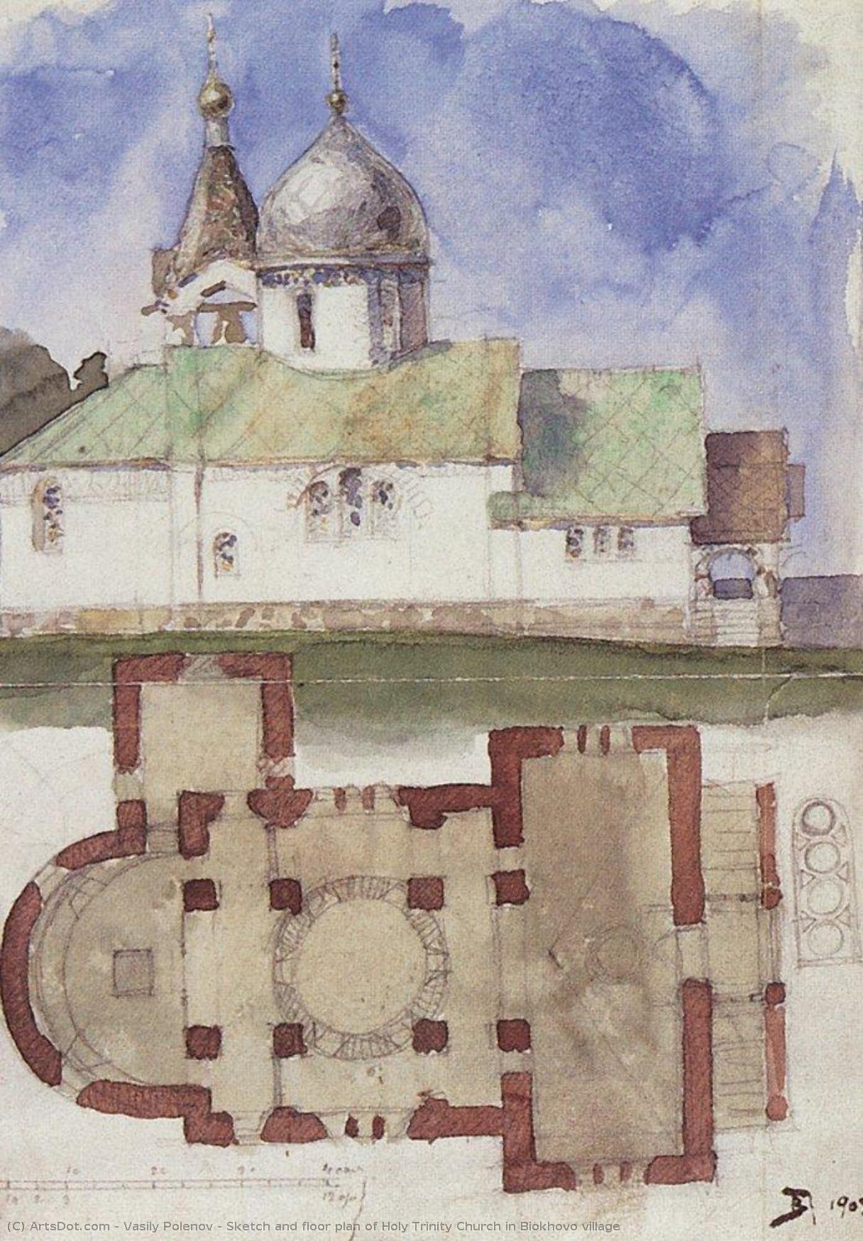 Sketch And Floor Plan Of Holy Trinity Church In Biokhovo Village — Vassily Dmitrievitch Polenov