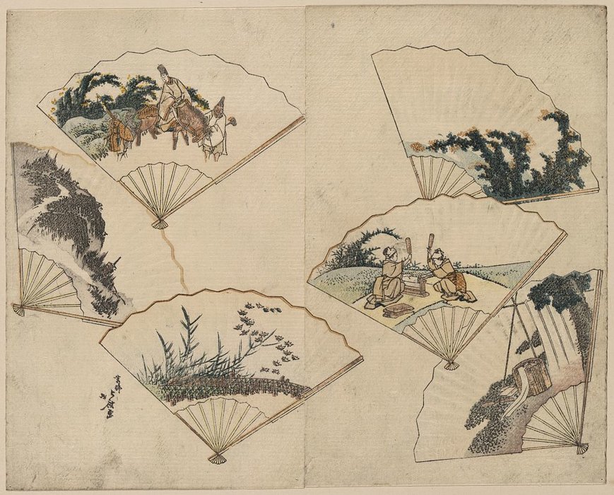 Six Jewel Rivers In Fan Paste-ups — Katsushika Hokusai