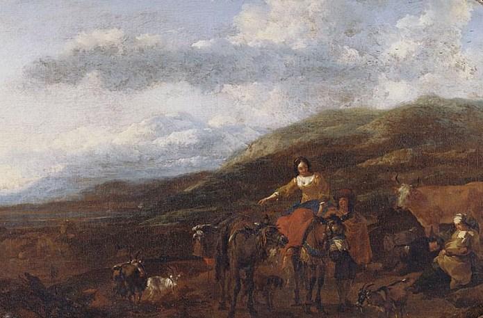 Gypsies And Their Flocks (detail) — Nicolaes Pietersz Berchem