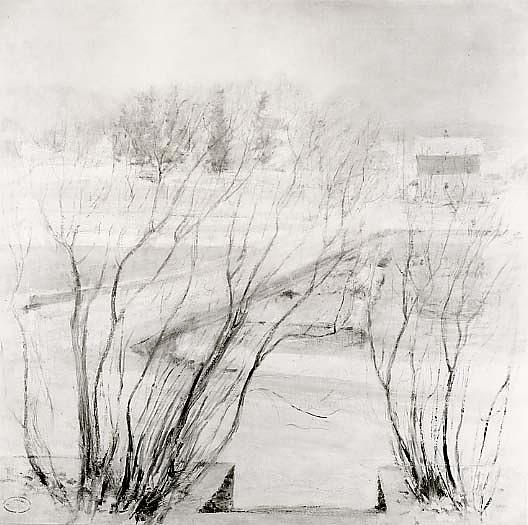 Lilacs In Winter, (painting) — John Henry Twachtman